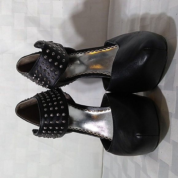 Bebe Black Leather Studded Stiletto Heels - Picture 4 of 16